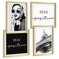 BILDER SET 4er Set - 50x50 cm & 40x60 cm Goldrahmen - Porträts, Eiffelturm-Slogans - Goldfarben, Kunststoff (50/50cm) - TULUP