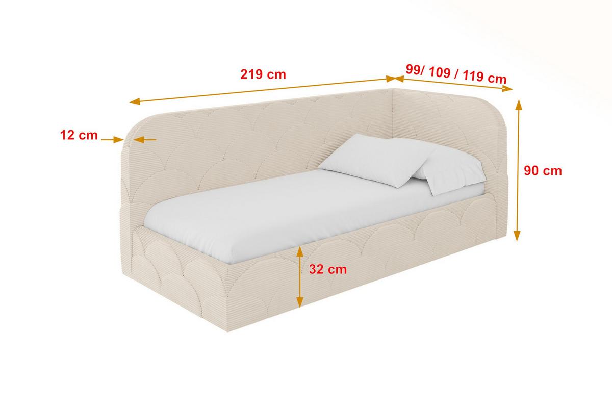 EINZELLBETT Jugendbett mit Bettkasten, Links - ELRY 80x200 Beige - Creme, Holzwerkstoff/Textil (80/200cm) - ALTDECOR