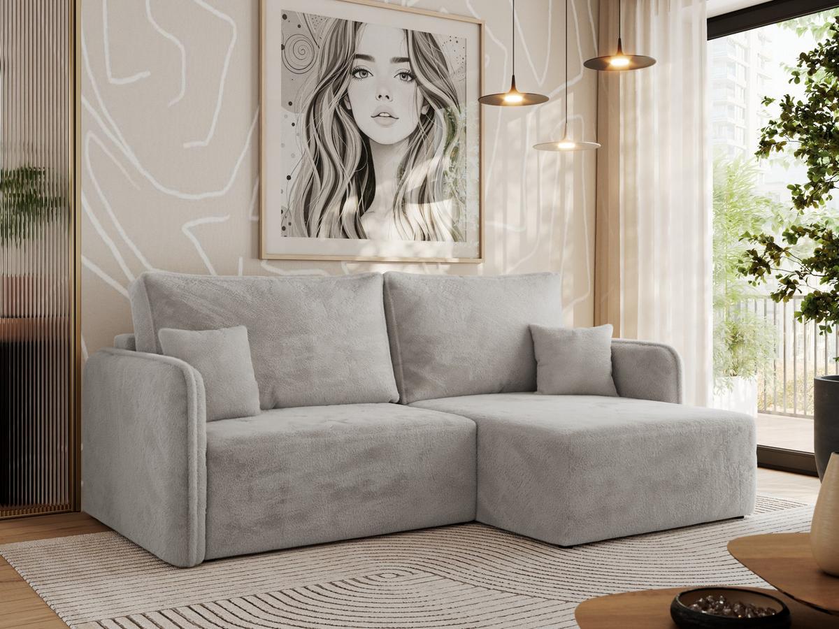 ECKSCHLAFSOFA MESTO L Hellgrau Plüsch - rechts - Hellgrau/Schwarz, Kunststoff/Textil (147/227cm) - MKS