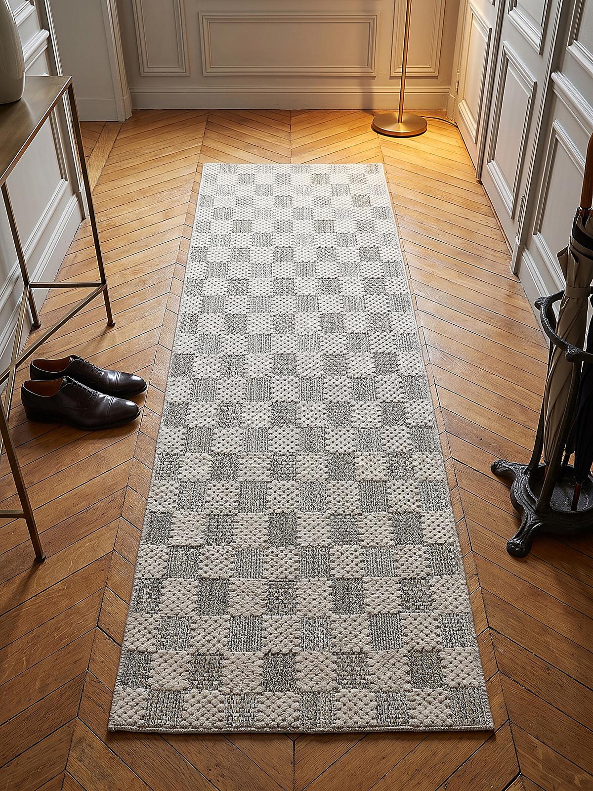 TEPPICHLÄUFER waschbar AFTON, Schachbrettmuster, Natur-Grün, 80 x 230 cm - Beige/Grün, Textil (80/230cm) - KADIMA DESIGN