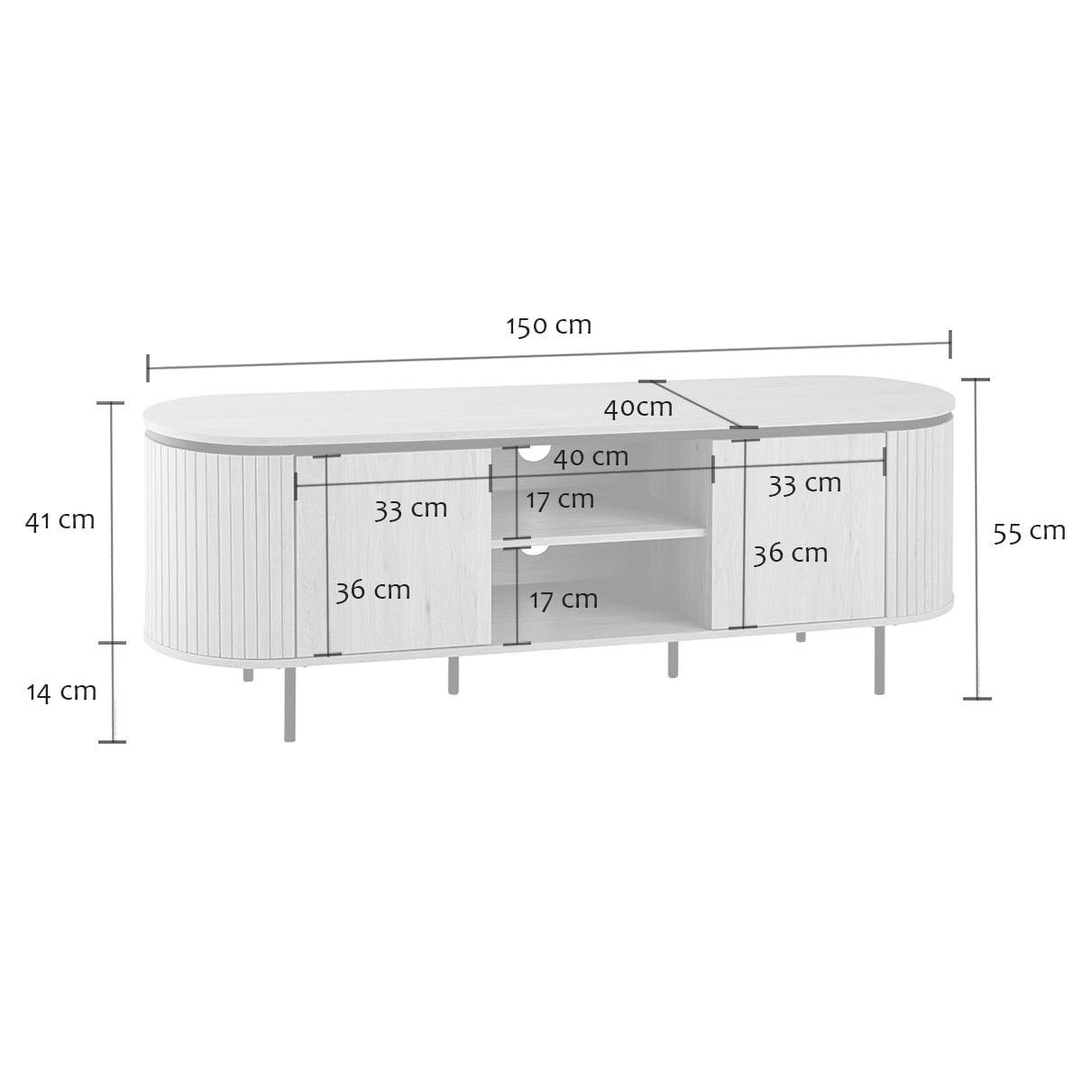 TV-MÖBEL mit 2 Türen und seitlichem Rillen-Effekt 150/55/40 cm - Eschefarben, Holzwerkstoff (40/55/46cm) - Calicosy