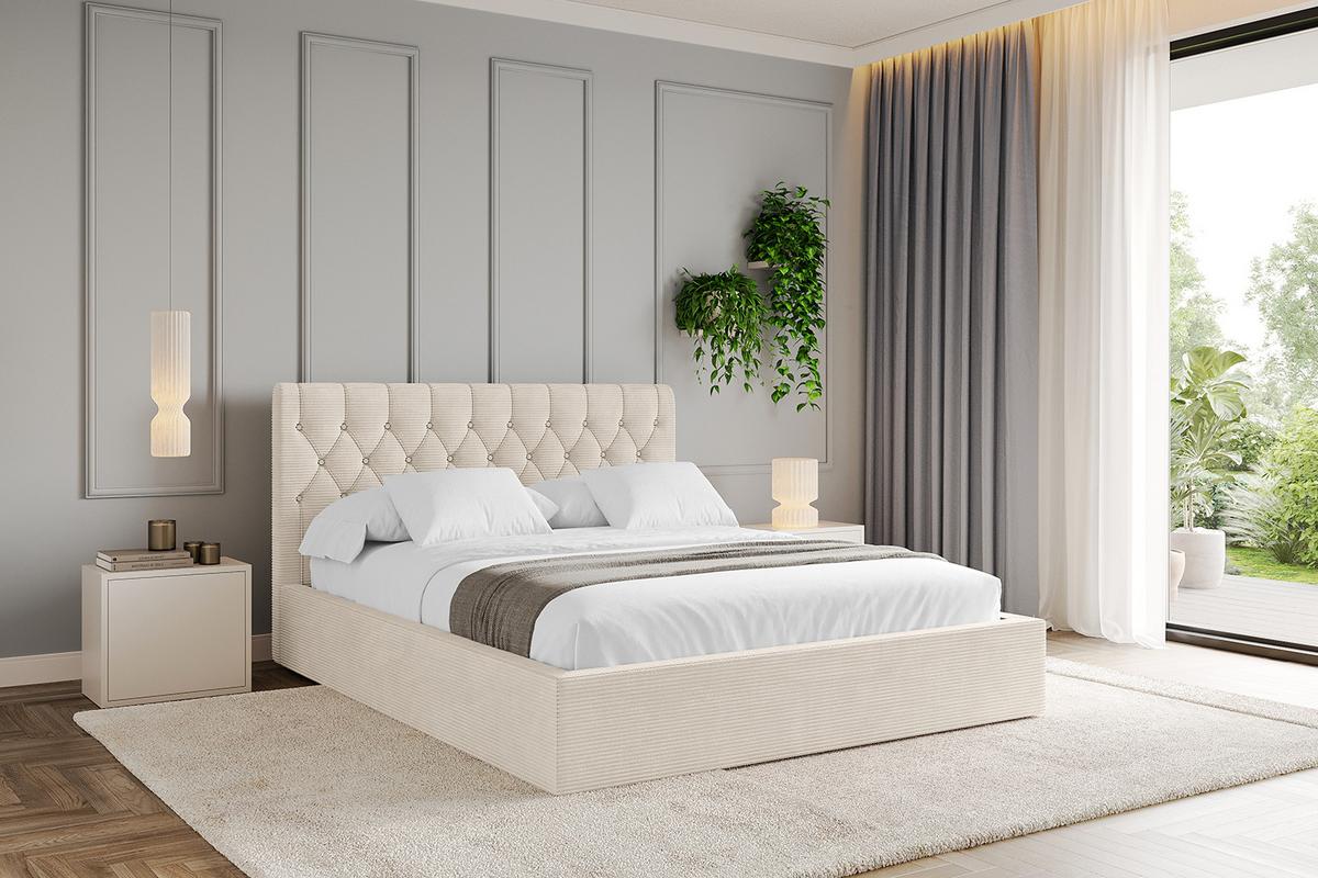 POLSTERBETT mit Bettkasten und Lattenrost, Boxbett ohne Matratze - RENO 180x200 Beige - Creme, Holzwerkstoff/Textil (180/200cm) - ALTDECOR