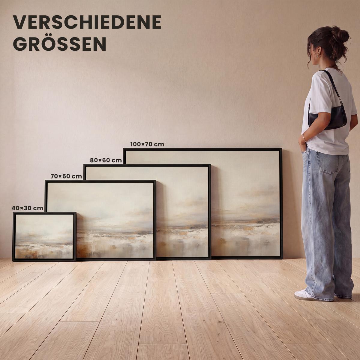 LEINWAND Bilder mit Rahmen - Kunst - Industriell - Grau - Braun - Abstrakt - 70x50 - Sandfarben, Textil (70/50cm) - MuchoWow