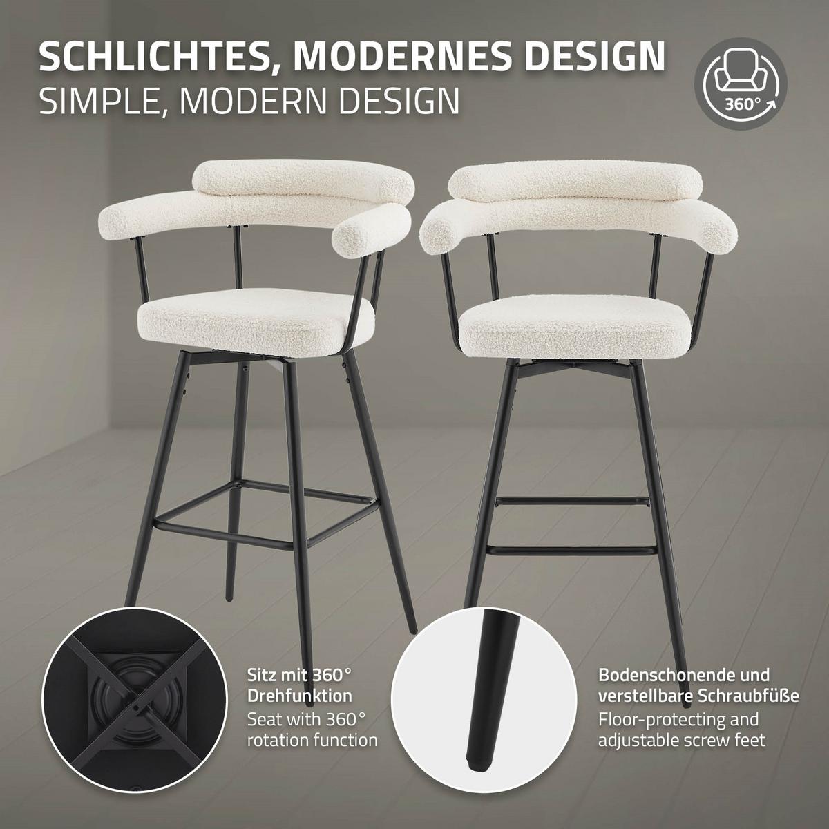 BARHOCKER 4er Set drehbar Beige mit Teddy-Stoff 76 cm hoch - Beige/Schwarz, Textil/Metall (61/103/55cm) - ML-DESIGN