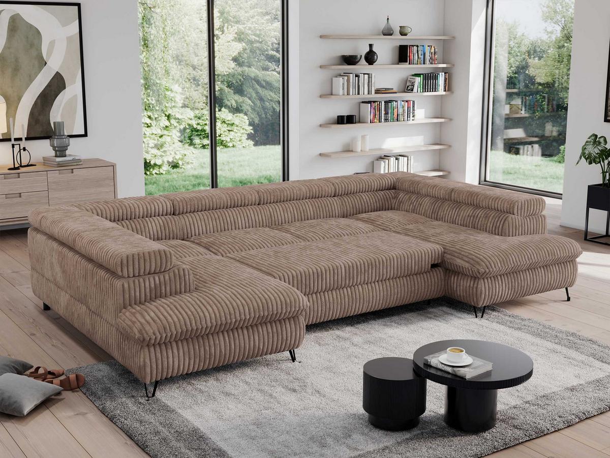 WOHNLANDSCHAFT PEDRO U Cord Braun - Schwarz/Braun, Textil/Metall (346/76/208cm) - MKS