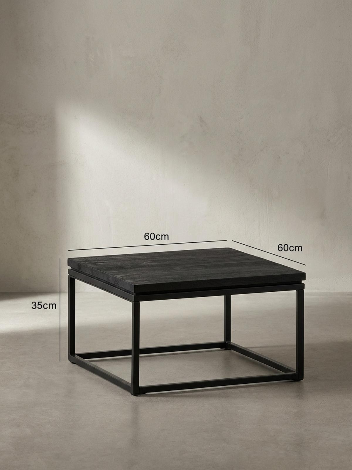 COUCHTISCH aus Mango Massivholz und Metall, Quadratisch, Natürliche Holzmaserung, Schwarz 60 x 60 x 35 cm - Schwarz, Holz/Metall (60/60/35cm) - KADIMA DESIGN