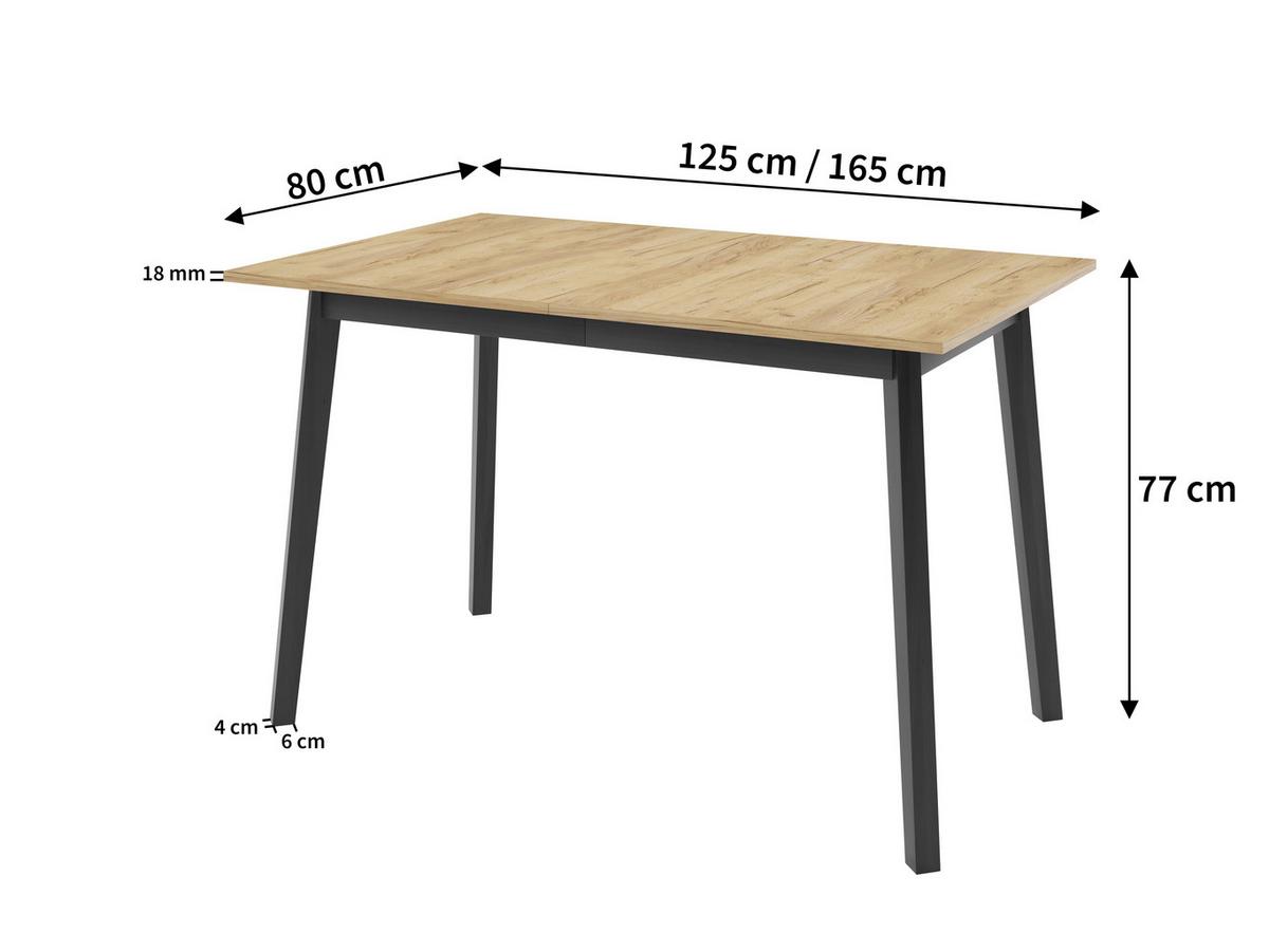 ESSTISCH ENZO S Ausziehbar 125 - 165 / 80 x 77 cm - Schwarz/Weiß, Holz (125/80/77cm) - MASSENO