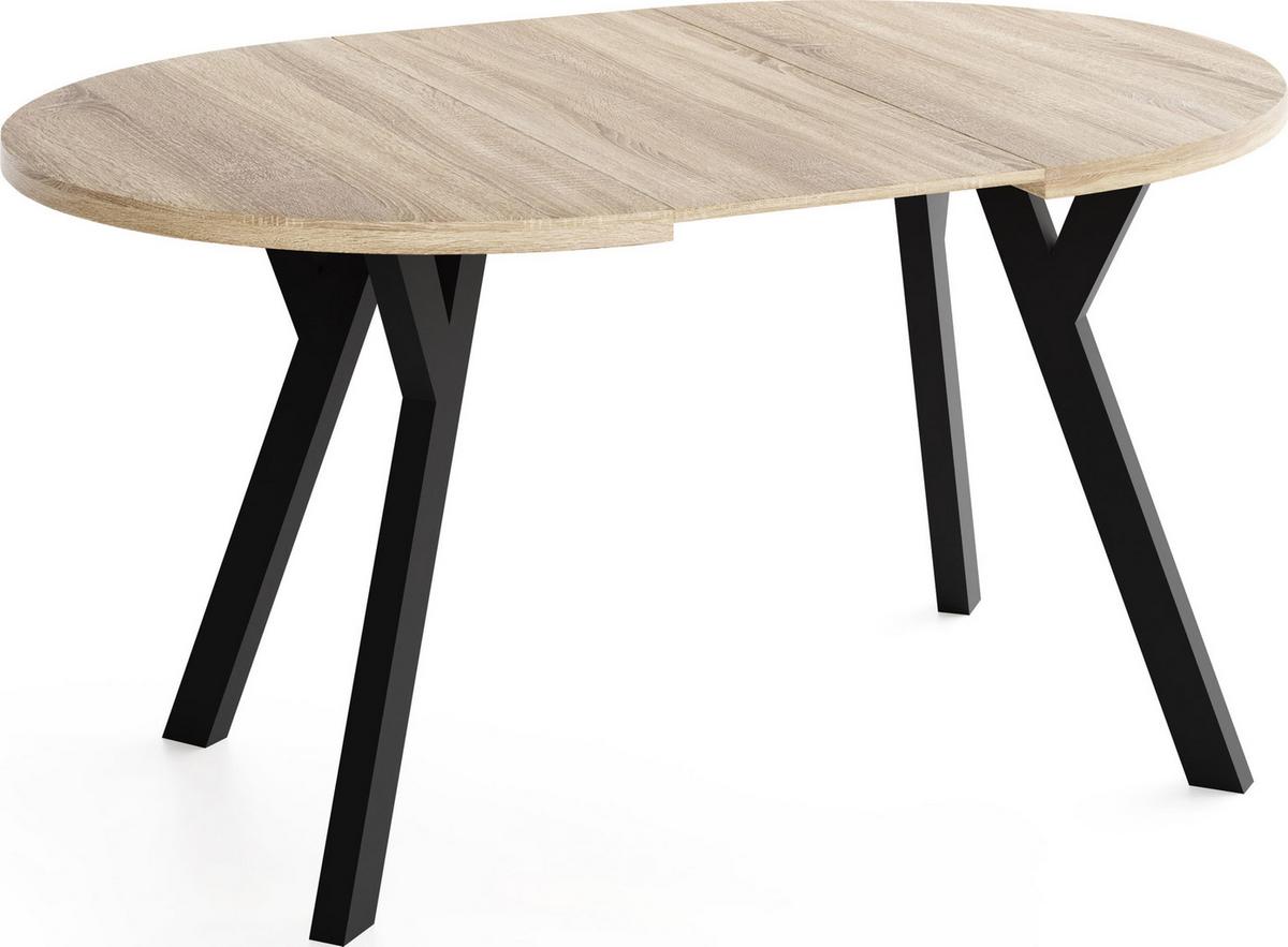 ESSTISCH Vero rund ausziehbar verlängerbar, Eiche Sonoma Hellbraun 80-130/80/77 cm - Schwarz/Sonoma Eiche, Holz/Holzwerkstoff (80/130/76.5cm) - WFL GROUP