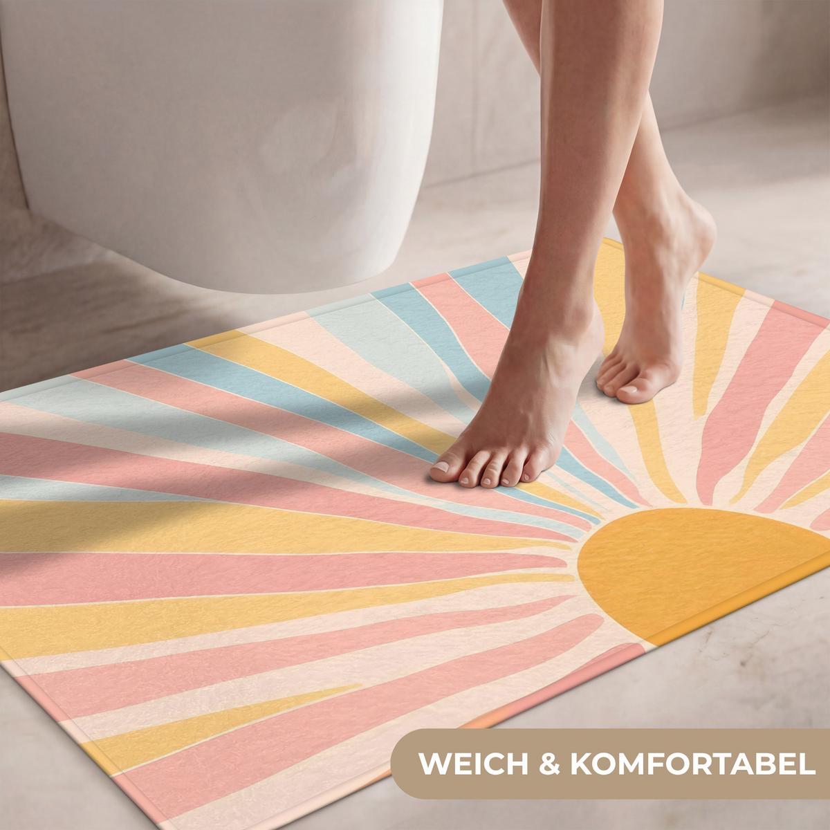 WC-VORLEGER Illustration - Sonne - Pastellfarben Toilettenteppich 90x60 cm - Pastellblau, Textil (90/1cm) - OnlyWow