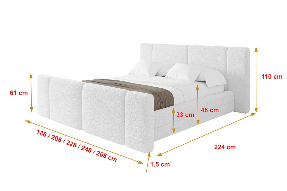 POLSTERBETT mit Bettkasten, Fußteil und Lattenrost, Bett mit Matratze H3/H4 - TEVO-Z 140x200 Weiß - Weiß, Holzwerkstoff/Textil (140/200cm) - ALTDECOR