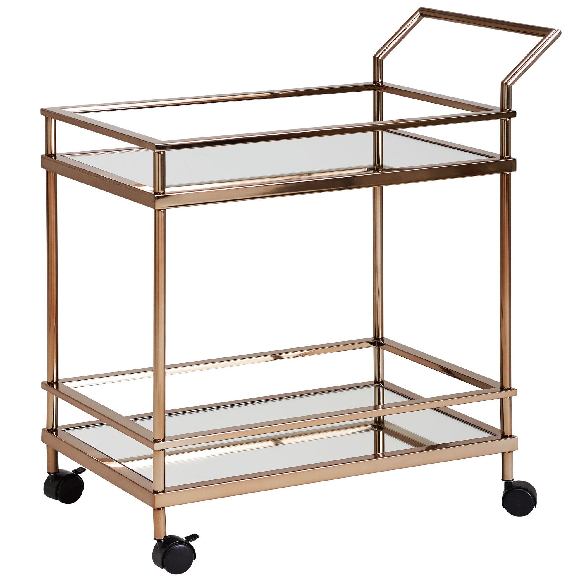 SERVIERWAGEN – Dunkelgold, 2 Ebenen, Glasplatte, mit Bremsen, auf Rollen - Goldfarben, Glas/Metall (45/84/65cm) - KADIMA DESIGN