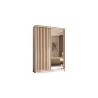 KLEIDERSCHRANK mit Spiegel-Schiebetüren und Aluminium-Leisten - LAMELO - 150 cm Weiß+Weiß+Artisan - Weiß, Holzwerkstoff (150/216/61cm) - ALTDECOR