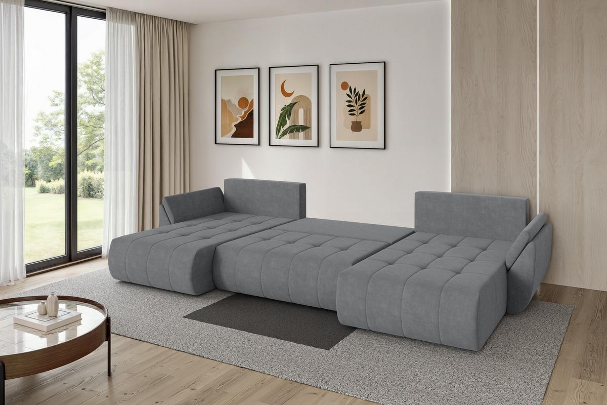 WOHNLANDSCHAFT mit Schlaffunktion und Bettkasten TOKO-U 378x194x86 Grau Velours - Taupe/Schwarz, Holzwerkstoff/Kunststoff (378/86/194cm) - ALTDECOR