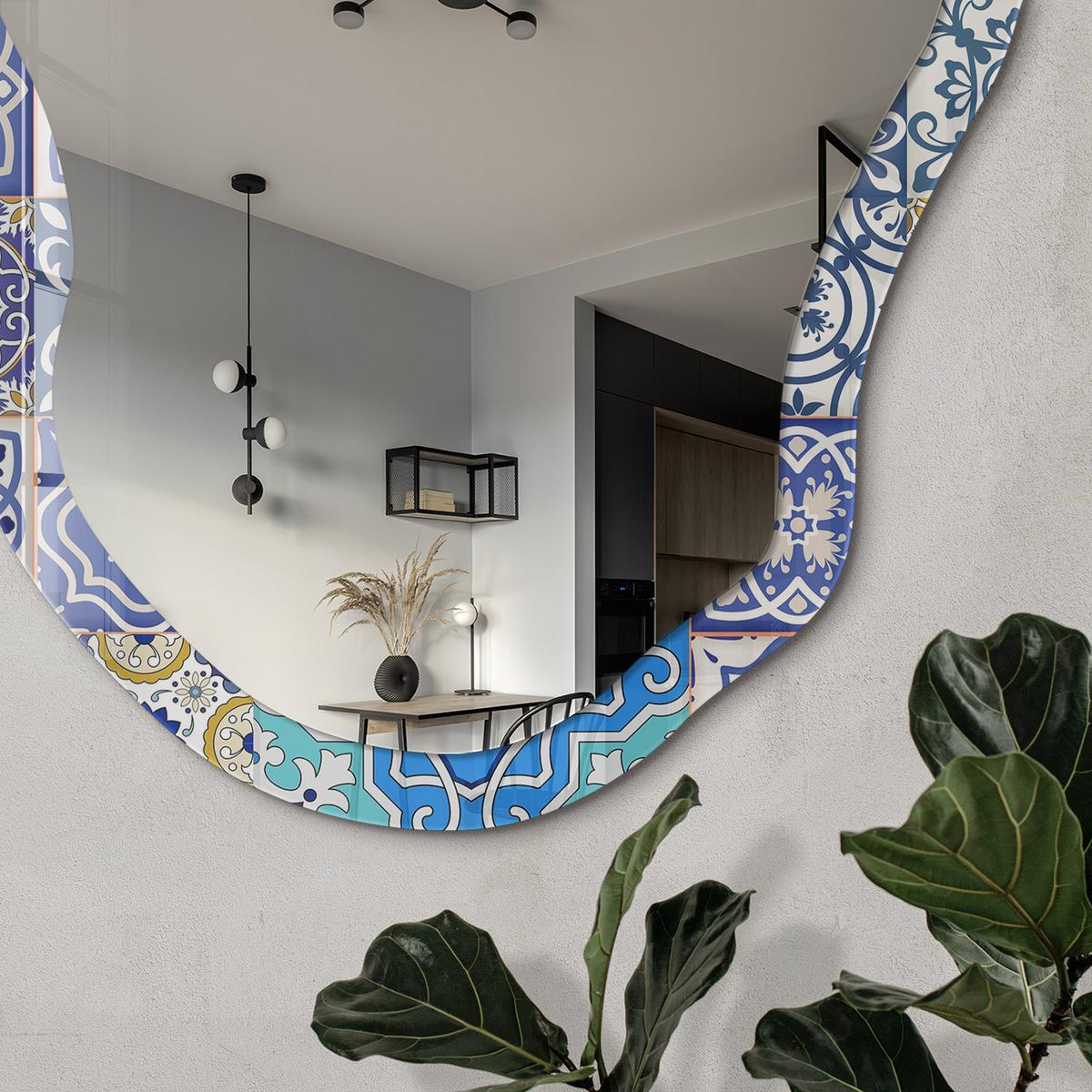 SPIEGEL 90x45 cm asymmetrisch mit Druck - Originalmosaik - Transparent, Glas (45/90/0.4cm) - TULUP