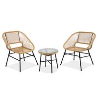 GARTENSET Malika 2 Sessel und Tisch mit Glasplatte, mit Metallrahmen, Beige - Beige/Schwarz, Metall - Beautysofa