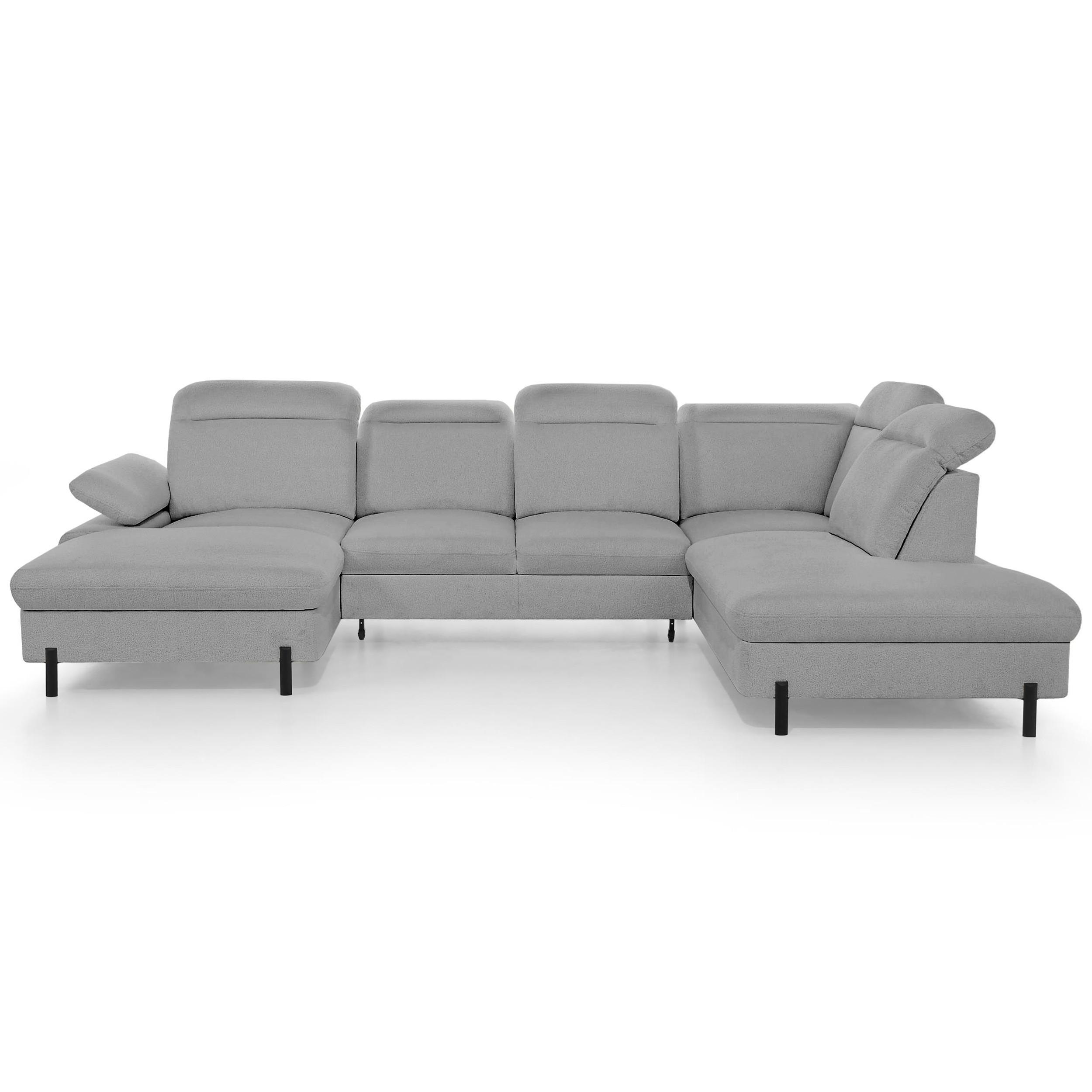 WOHNLANDSCHAFT Sora U mit Schlaffunktion und verstellbarer Sitztiefe, Kopfstützen und Armlehne, 365 cm, Grau, Links - Schwarz/Grau, Textil (365/107/235cm) - Beautysofa