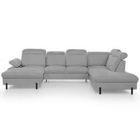 WOHNLANDSCHAFT Sora U mit Schlaffunktion und verstellbarer Sitztiefe, Kopfstützen und Armlehne, 365 cm, Grau, Links - Schwarz/Grau, Textil (365/107/235cm) - Beautysofa