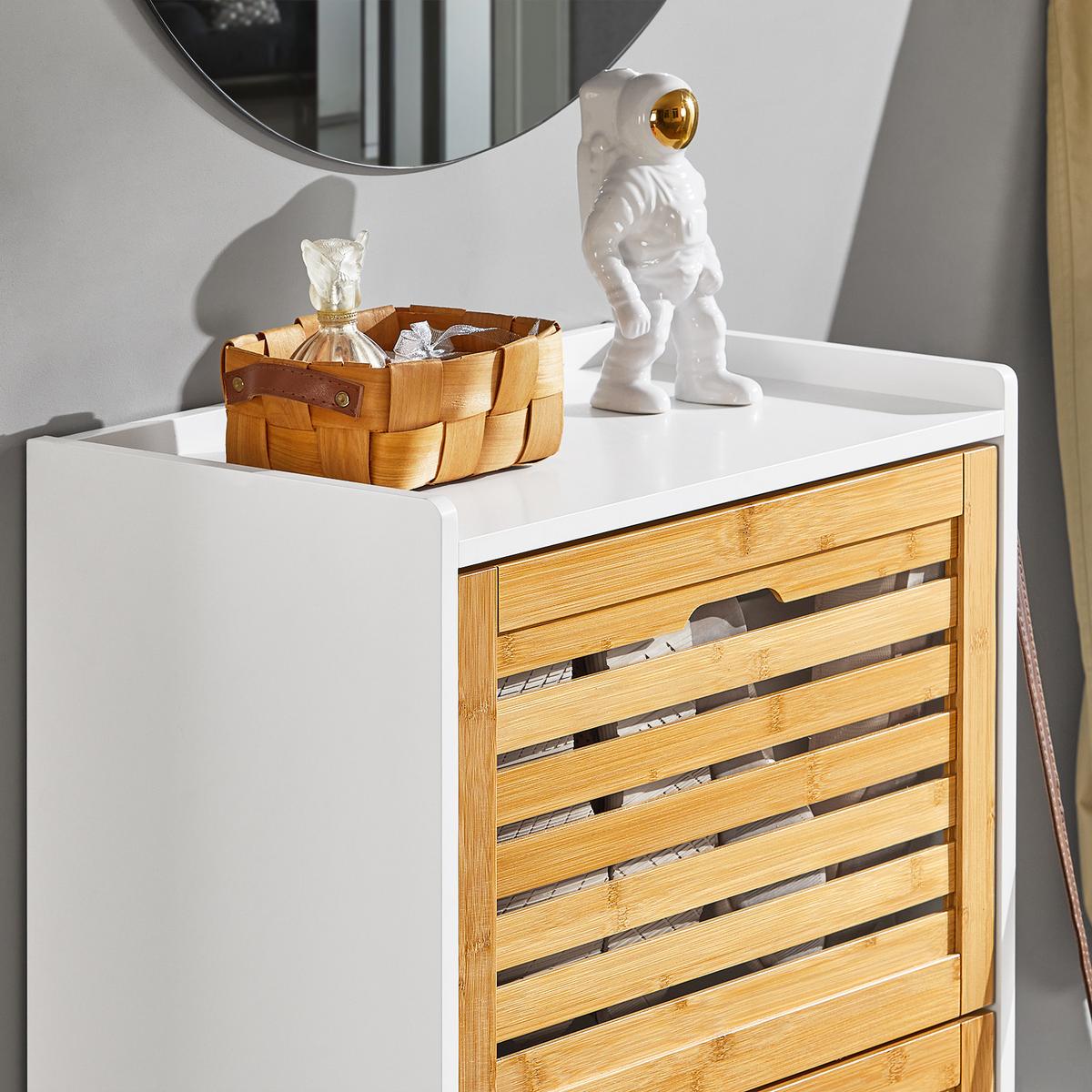 SCHUHSCHRANK Weiß-Natur - Naturfarben, Holzwerkstoff (55/112/30cm) - SoBuy