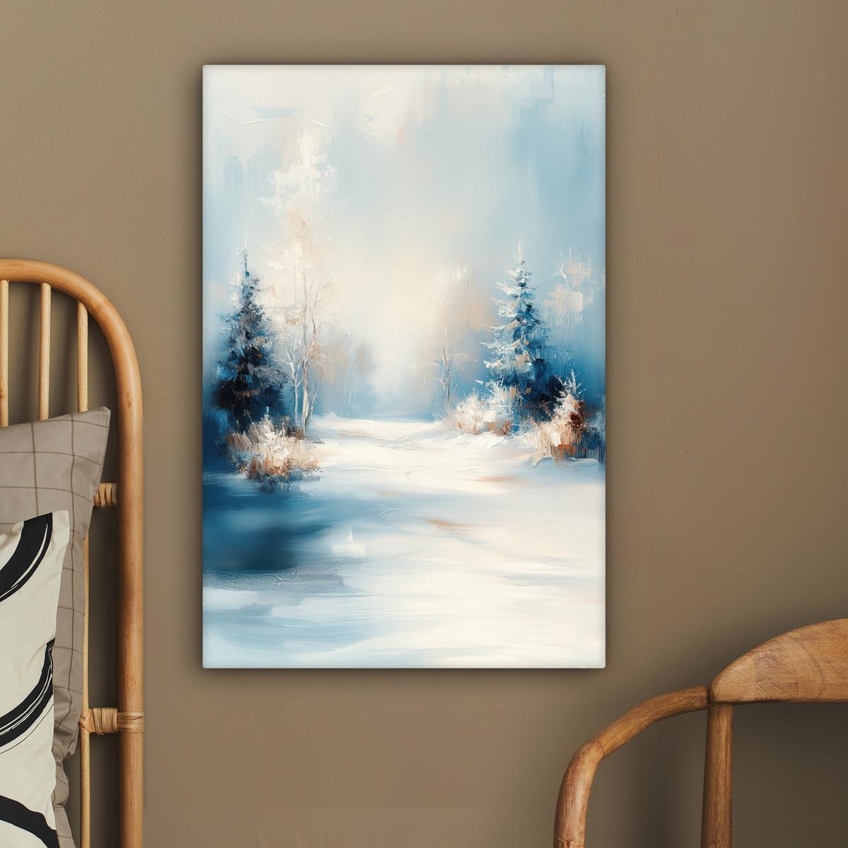 LEINWANDBILD Wald - Winter - Natur - Abstrakt - Schnee Wanddeko 40x60 cm - Weiß, Textil (40/60cm) - MuchoWow