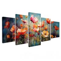 LEINWANDBILD 5er Set Blumen - Bunt - Abstrakt 150x80 cm - Blaugrau, Textil (150/80cm) - MuchoWow