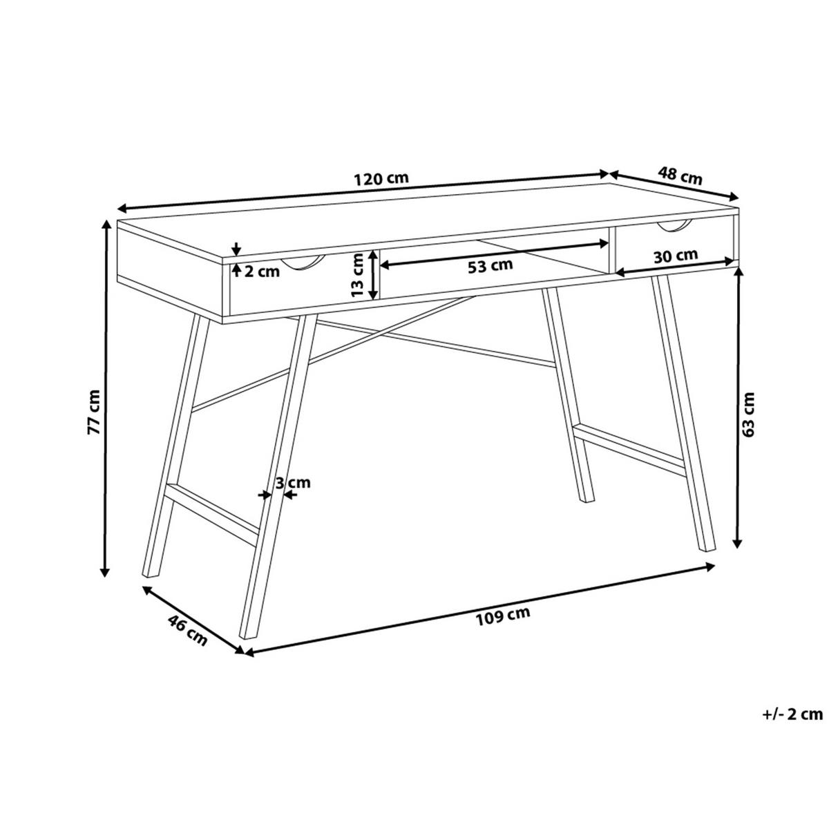SCHREIBTISCH heller Holzfarbton/weiß 120/48/77 cm Clarita - Hellgrau, Holzwerkstoff (120/72/77cm) - Beliani