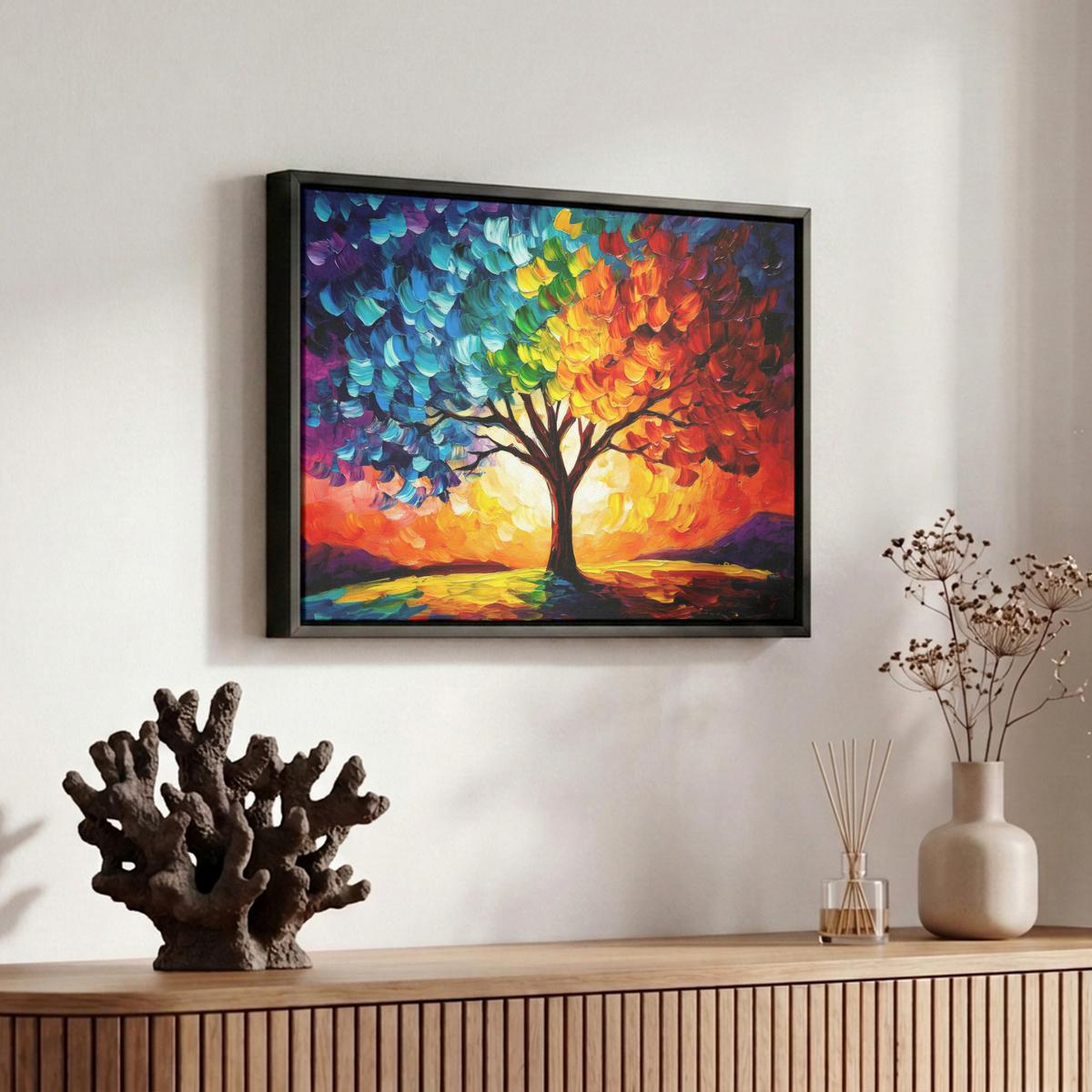 LEINWAND Bilder mit Rahmen - Baum - Kunst - Natur - Sonnenuntergang - 30x20 - Multicolor, Textil (30/20cm) - MuchoWow