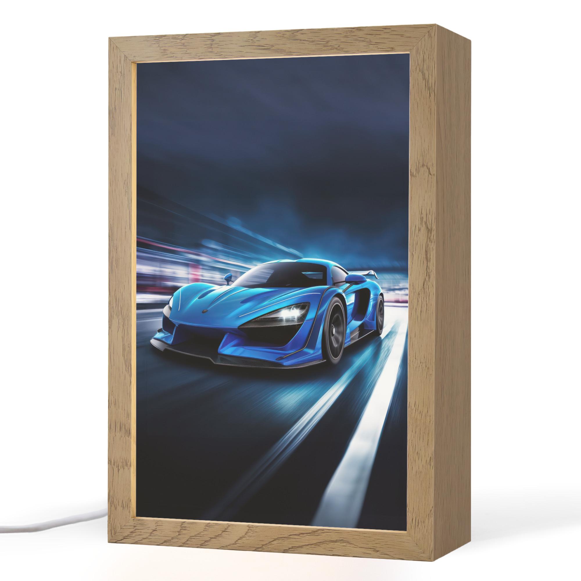 NACHTTISCHLAMPE Auto - Blau - Jungen - Kind 20x30 cm - Blau, Holzwerkstoff (8/20/30cm) - OnlyWow