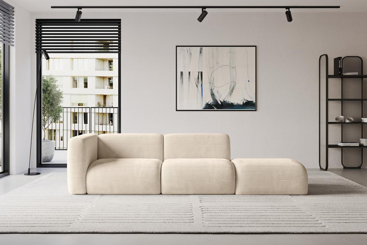 SOFA Ottomane Links MIRA-S3 296x89x70 Beige Cord - Sandfarben/Beige, Holzwerkstoff/Kunststoff (296/70/89cm) - ALTDECOR