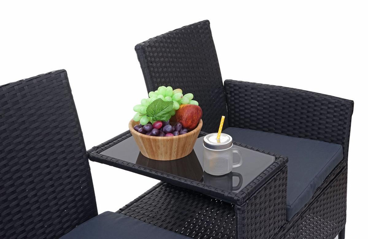 POLY-RATTAN SITZBANK Schwarz, Grau - Schwarz/Grau, Kunststoff (132/84/55cm) - MCW