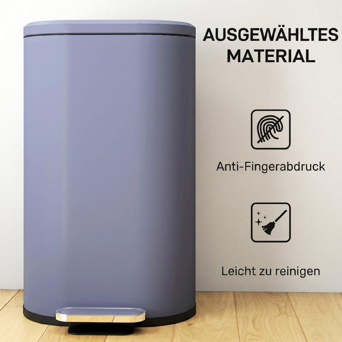 MÜLLEIMER Metall Kunststoff Grau - Grau, Metall (31/61/36.5cm) - HOMCOM