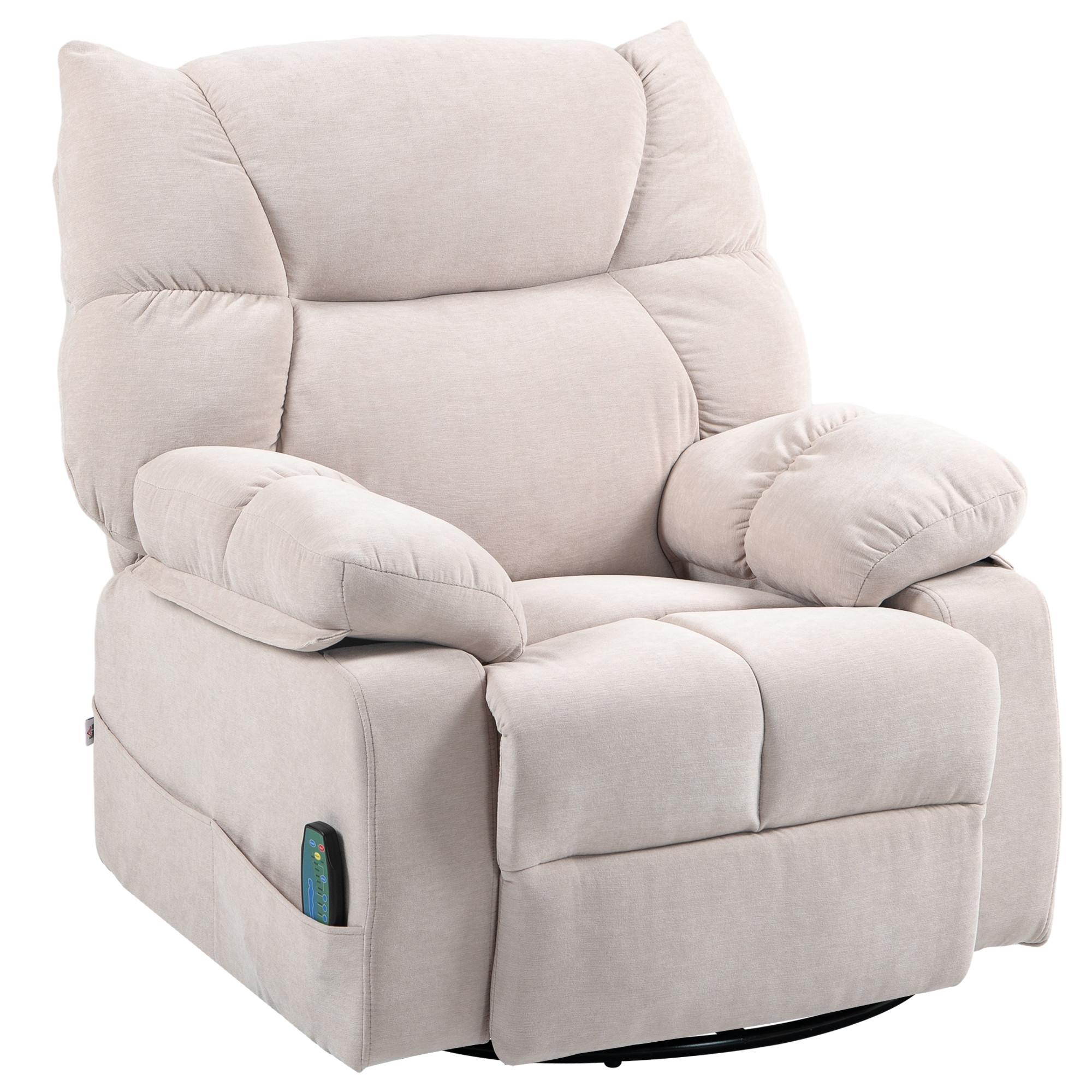 RELAXSESSEL mit Massagefunktion, Elektrisch Fernsehsessel mit Wärmfunktion - Beige/Schwarz, Textil/Metall (90/98/98cm) - HOMCOM