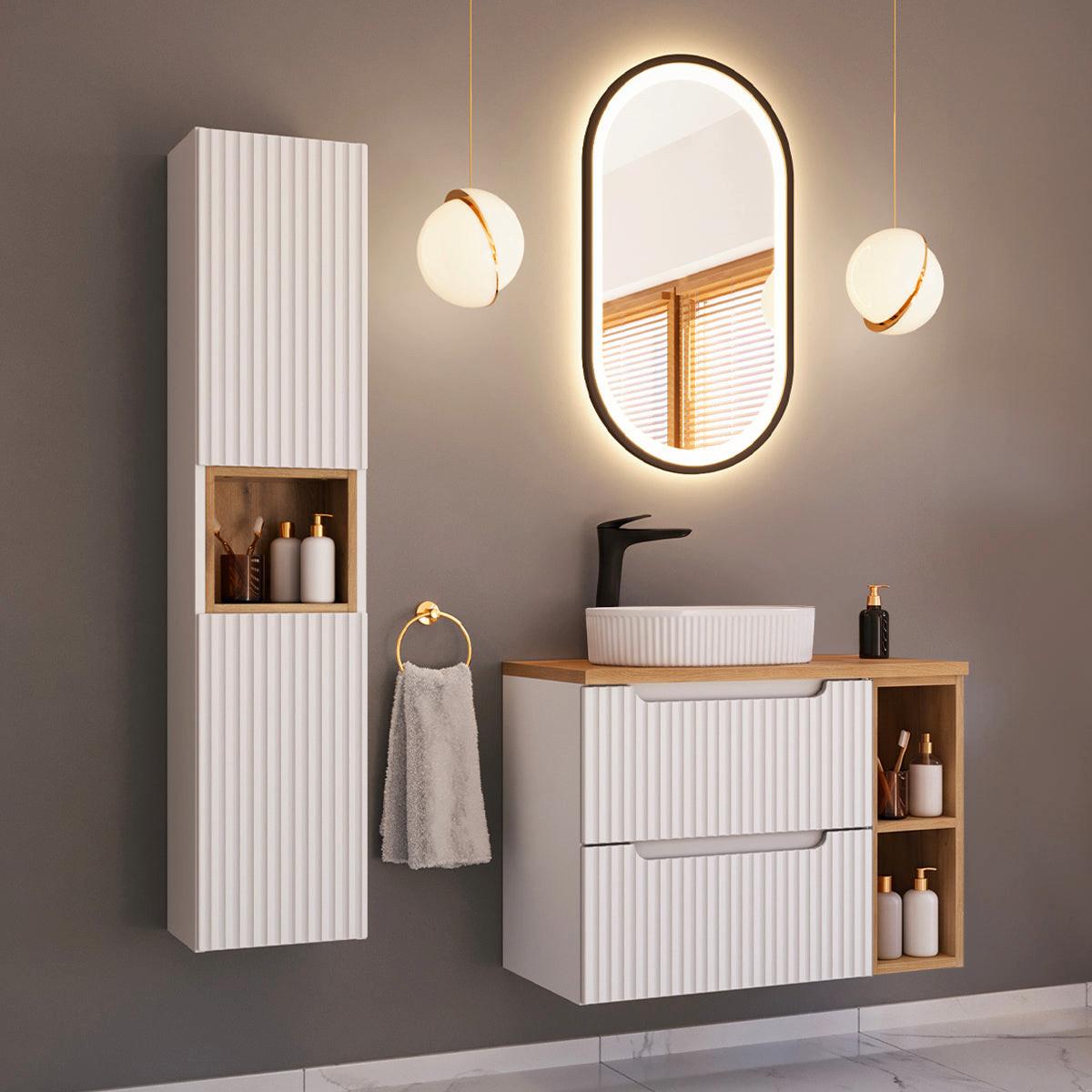 BADMÖBEL 80.4cm Riva 2er-Set Weiß und Holz - Weiß, Holzwerkstoff (80.4/59/40cm) - Petits-meubles