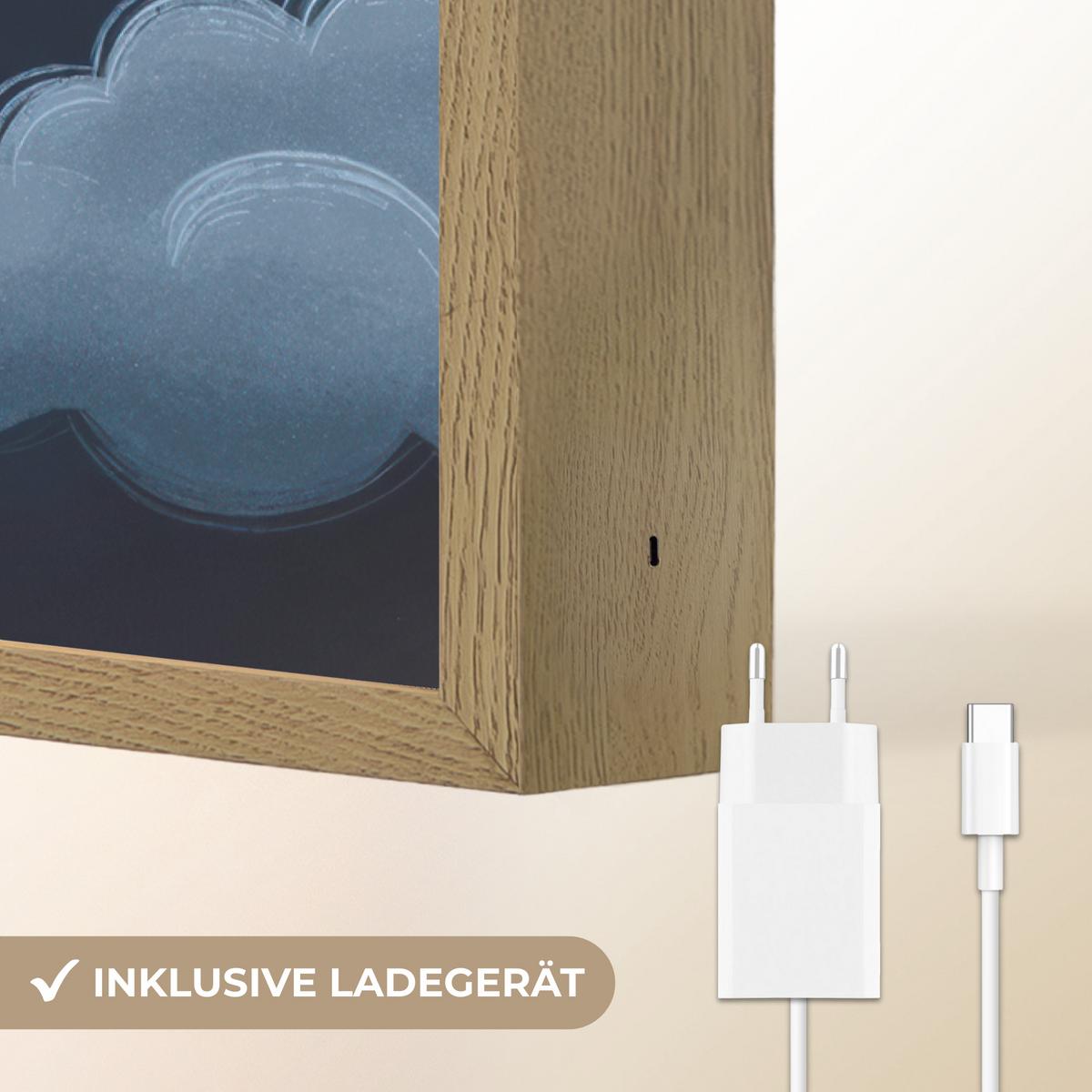 WANDLEUCHTE MIT AKKU Teddybär - Mond - Wolken - Sterne 60x90 cm - Dunkelblau, Holzwerkstoff (60/90/8cm) - OnlyWow