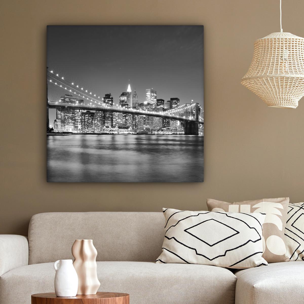 LEINWANDBILD New York - Brücke - Brooklyn - Schwarz und weiß - Architektur Deko Groß 90x90 cm - Schwarz, Textil (90/90cm) - MuchoWow