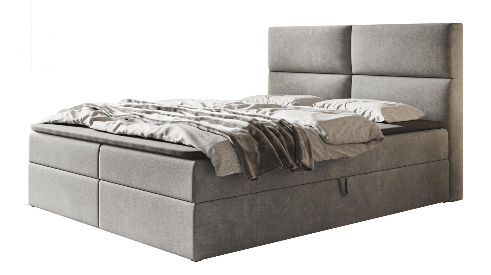 BOXBETT LIZBONA mit 2 Bettkästen, 180x200, Farbe: Grau, Velourstoff, Doppelbett mit Bonell-Matratze - Grau, Holz/Kunststoff (180/200cm) - Alpi-Möbel