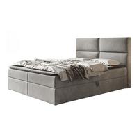 BOXBETT LIZBONA mit 2 Bettkästen, 180x200, Farbe: Grau, Velourstoff, Doppelbett mit Bonell-Matratze - Grau, Holz/Kunststoff (180/200cm) - Alpi-Möbel