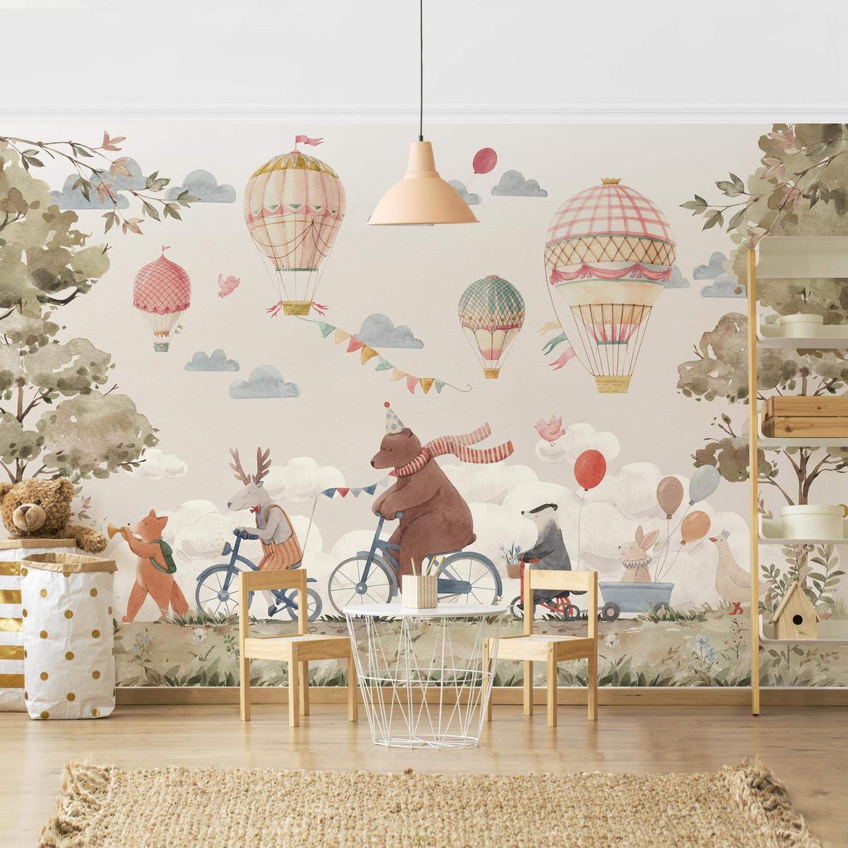 FOTOTAPETE Tierfreunde auf dem Rad 384/255 cm - Multicolor, Papier (384/255cm) - Bilderwelten