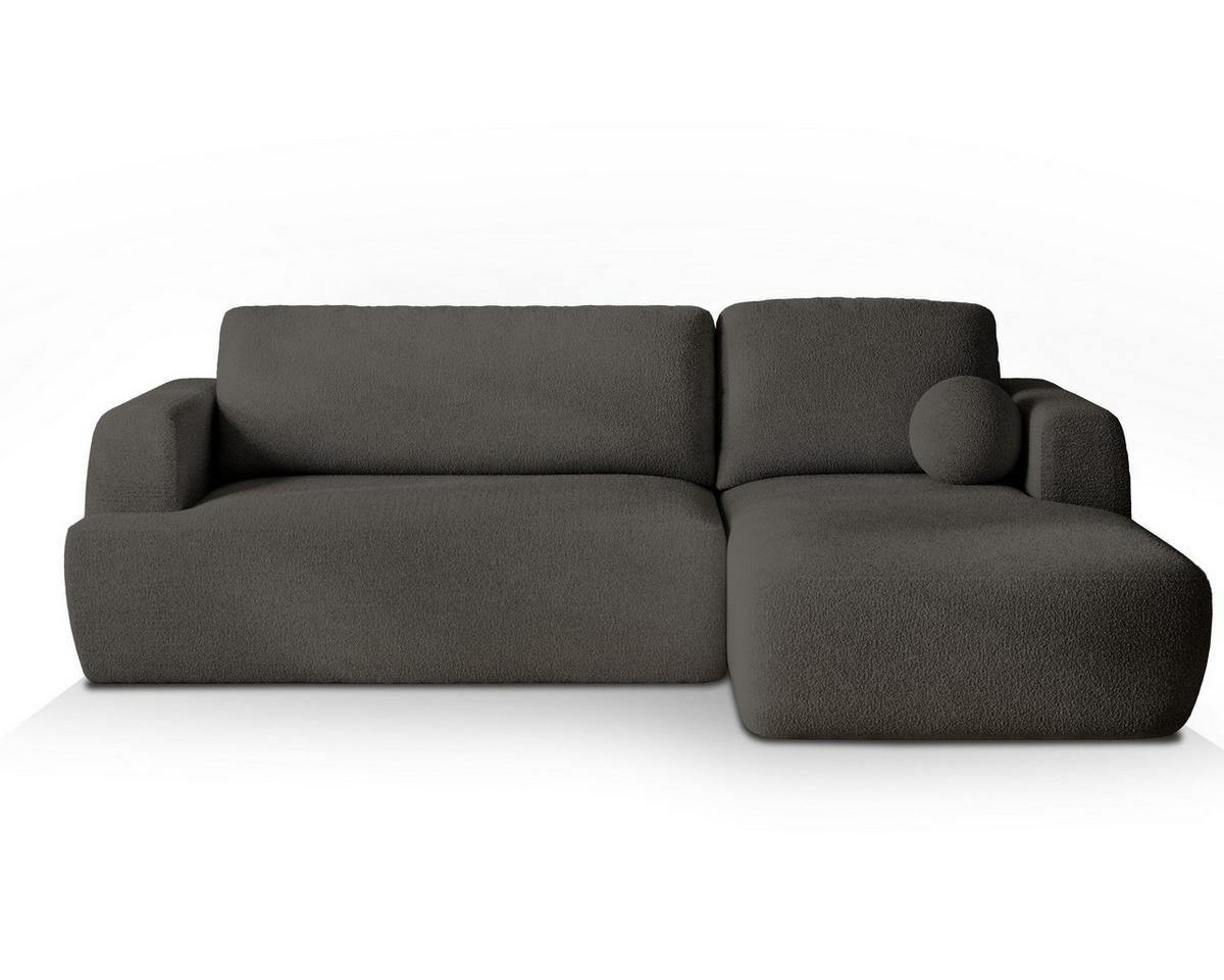 ECKSOFA SENTI N R-S Grau Boucle-Stoff mit Schlaffunktion - Schwarz/Grau, Holz/Kunststoff (246/148cm) - MASSENO