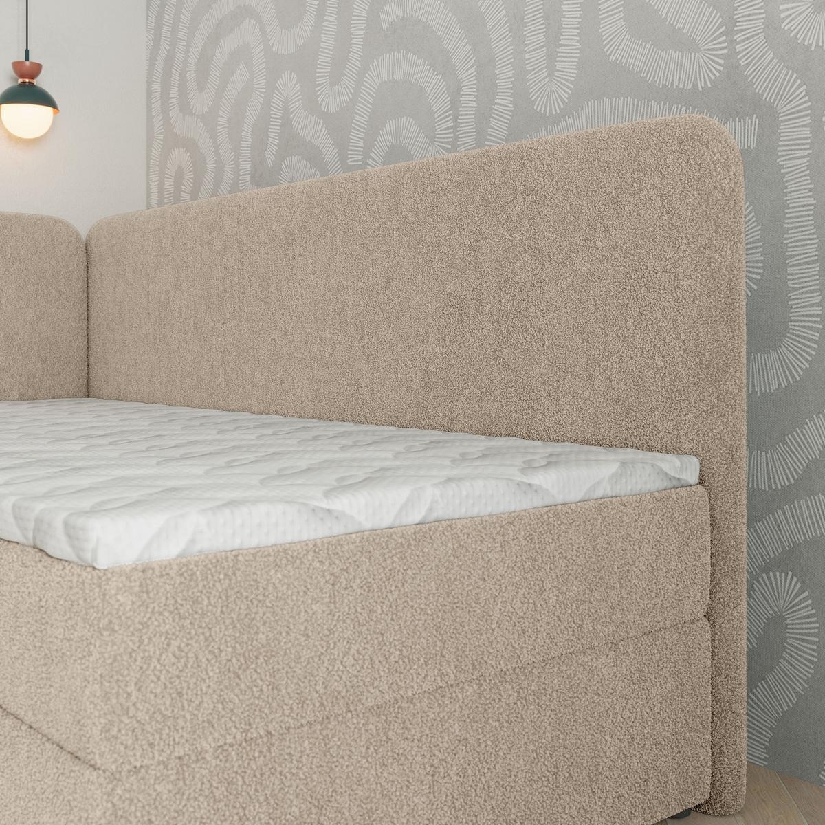 BOXBETT GINA 80x200 cm mit Matratze und Topper, H2+H3 - Beige - Beige, Holz (80/200cm) - MASSENO