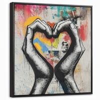 LEINWAND Bilder mit Rahmen - Hände - Herz - Straßenkunst - Graffiti - 50x50 - Multicolor, Textil (50/50cm) - MuchoWow