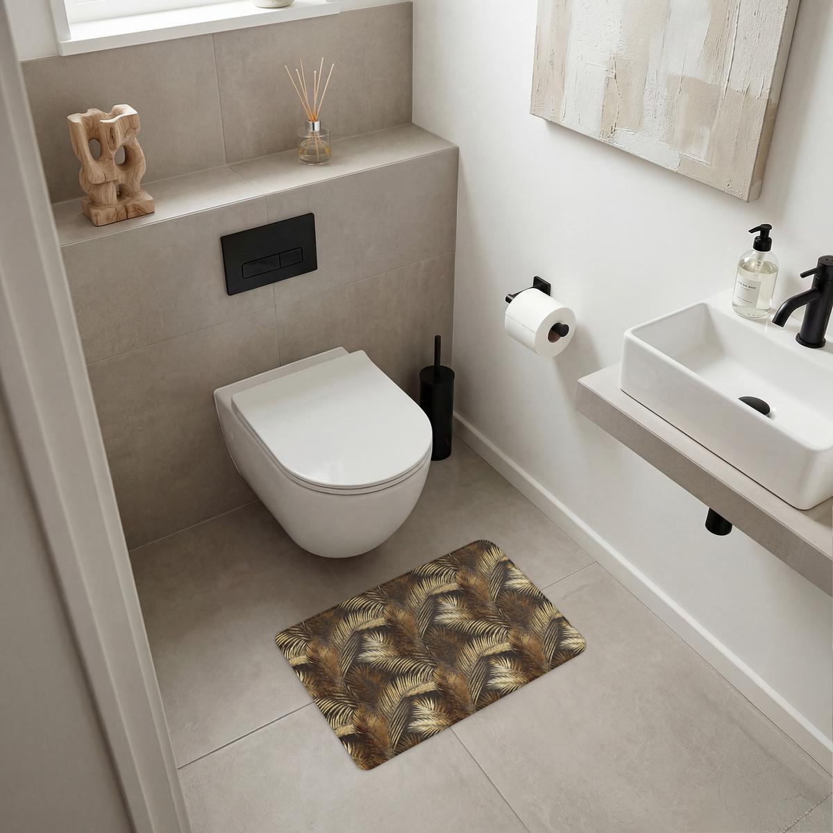 BADEMATTE Tropisch - Blätter - Gold 60x40 cm - Dunkelbraun/Goldfarben, Textil (60/40cm) - OnlyWow