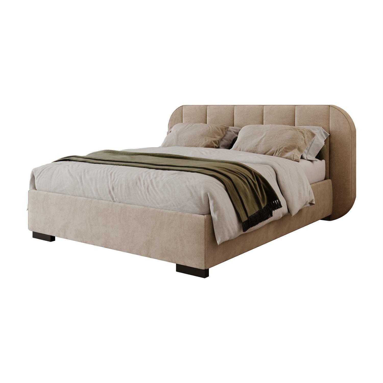 BETT AMARA 140x200 gepolstert mit Stauraum und Lattenrost, Royal Velvet 170 - Beige, Textil (140/200cm) - Lookway