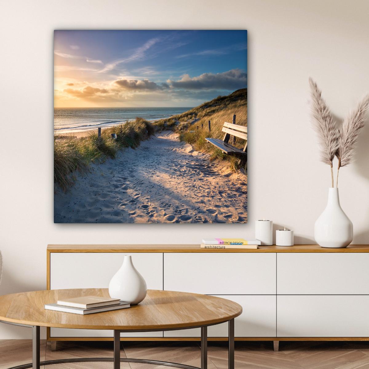 LEINWANDBILD Sonnenuntergang - Strand - Düne - Gras - Ufer Deko Groß 90x90 cm - Sandfarben, Textil (90/90cm) - MuchoWow