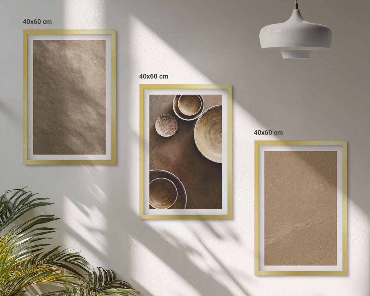 BILDER SET 3er Set - 40x60 cm Goldrahmen - Minimalistische Steinstrukturen - Goldfarben, Kunststoff (40/60cm) - TULUP