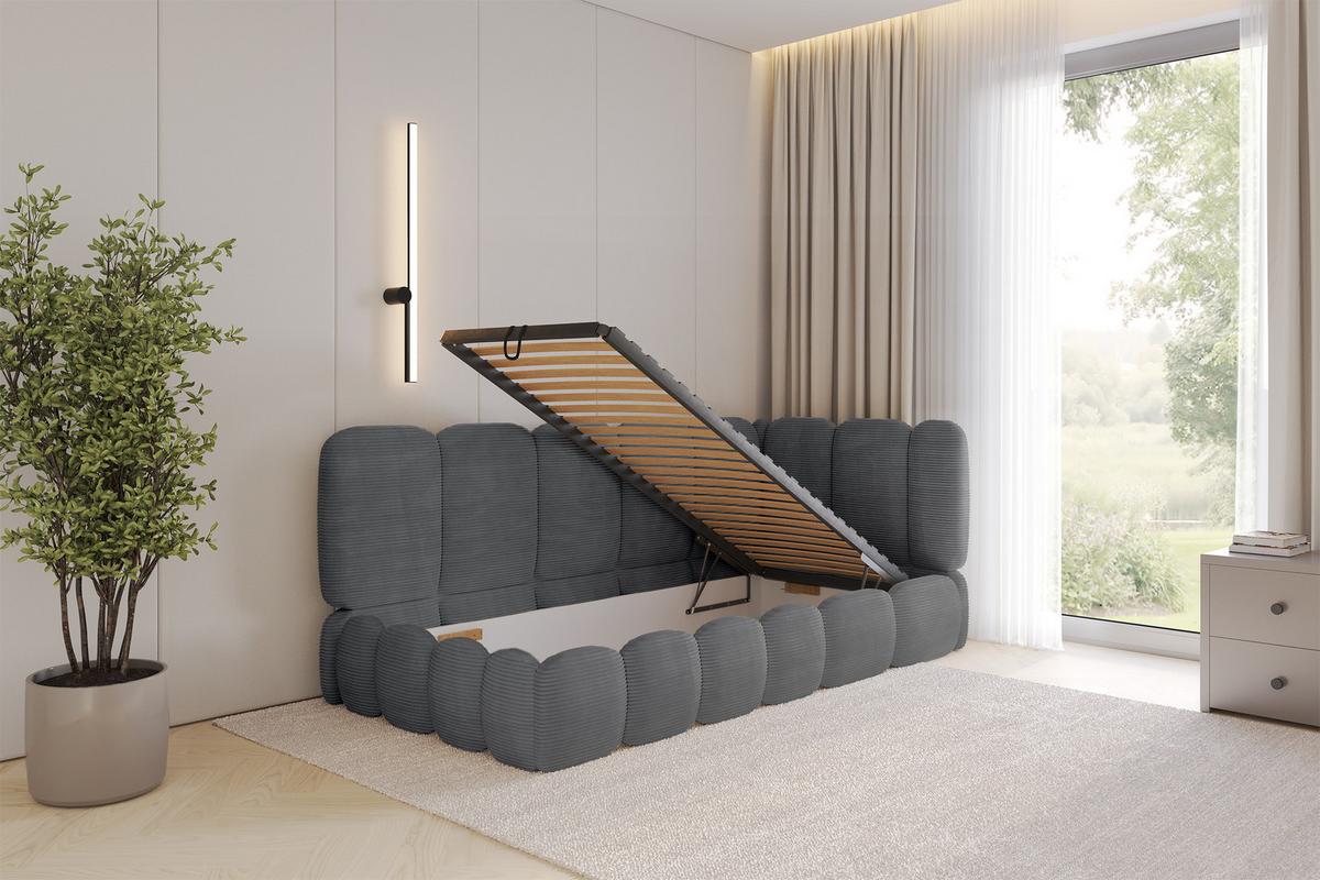 EINZELLBETT Jugendbett mit Bettkasten, Links - AVRY 80x200 Dunkelgrau - Graphitfarben, Holzwerkstoff/Textil (80/200cm) - ALTDECOR