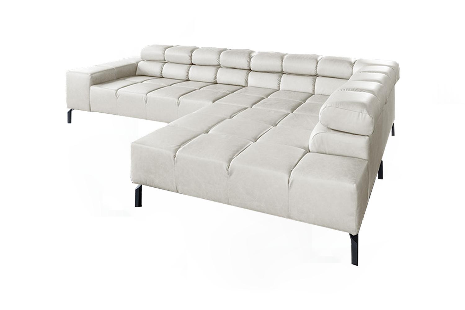 ECKSOFA NELSON Hellgrau Leder - Hellgrau/Schwarz, Leder/Metall (321/216cm) - KAWOLA