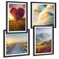 BILDER SET 4er Set - 50x50 cm & 40x60 cm Schwarzer Rahmen - Landschaften Berge Wellen Baum Herz Pier - Schwarz, Kunststoff (50/50cm) - TULUP