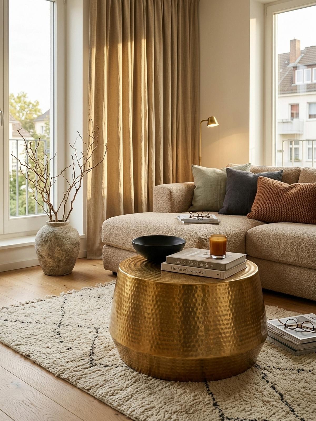 COUCHTISCH orientalisch Aluminium Hammerschlagstruktur mit praktischer Ablage, Gold 60x60x36 cm - Goldfarben, Metall (60/60/36cm) - KADIMA DESIGN