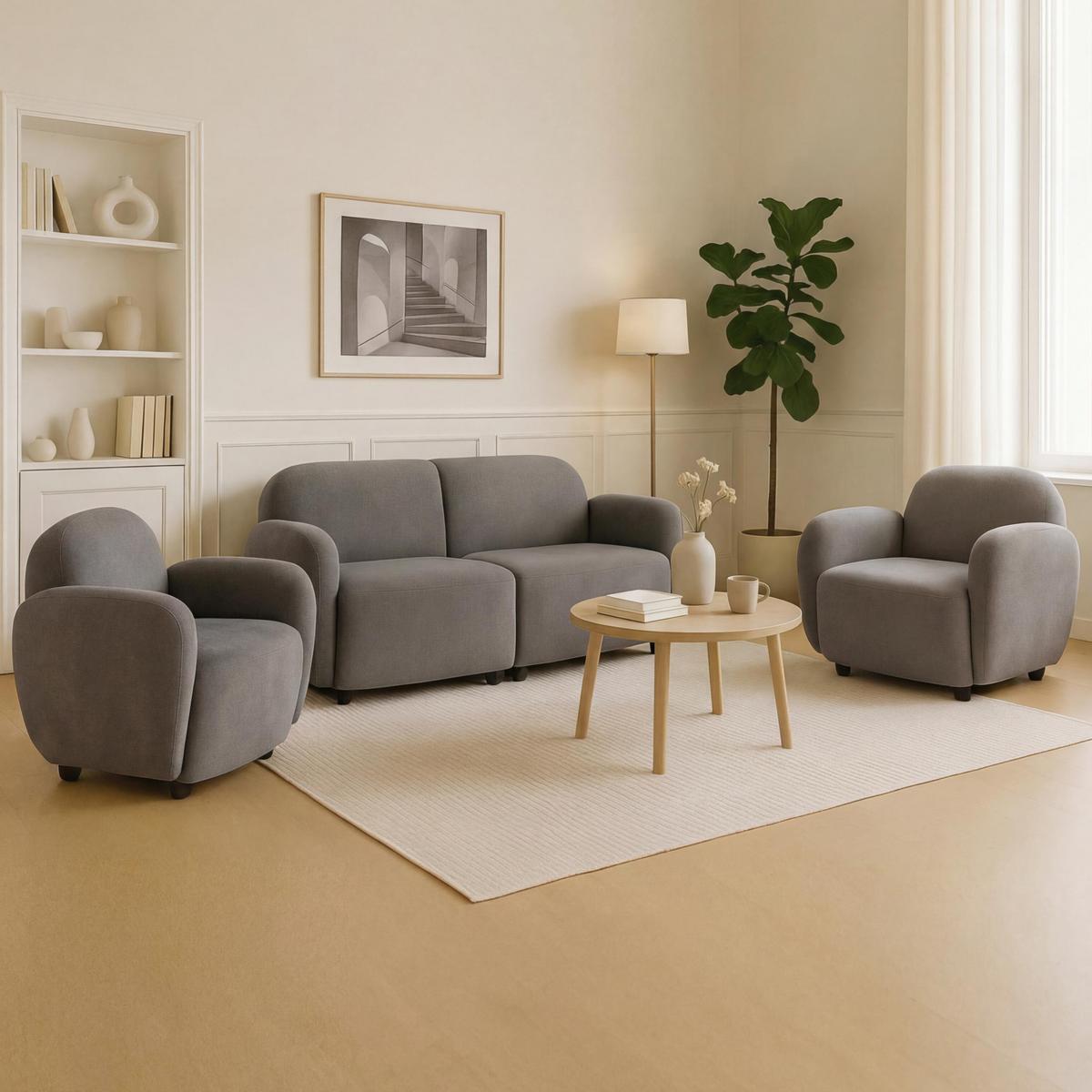 WOHNZIMMER-SET Hellgrau - Hellgrau, Textil (148/77/79cm) - MCW