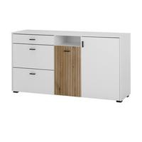 SIDEBOARD weiß matt, Eiche 150 cm, Kommode mit Soft-Close-Funktion - Eichefarben/Schwarz, Holzwerkstoff/Kunststoff (150/80/42cm) - Furn.Design